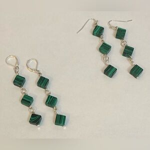 NEW Malachite crystal cube earrings for Capricorn*, Taurus, & Scorpio